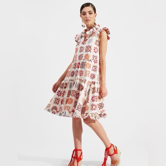 LA DoubleJ Floral Pattern Ruffle Sleeve A Line Bohemian Short and Sassy Dress - Picture 1 of 14